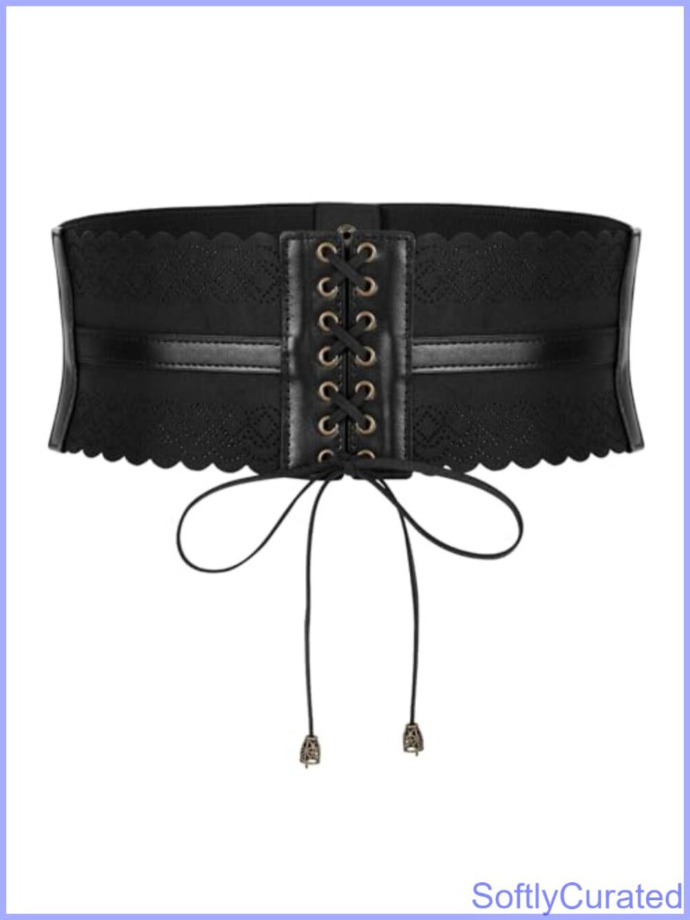 Elastic Waist Belt Lace-up Tied Waspie Corset Belt Faux Leather Retro